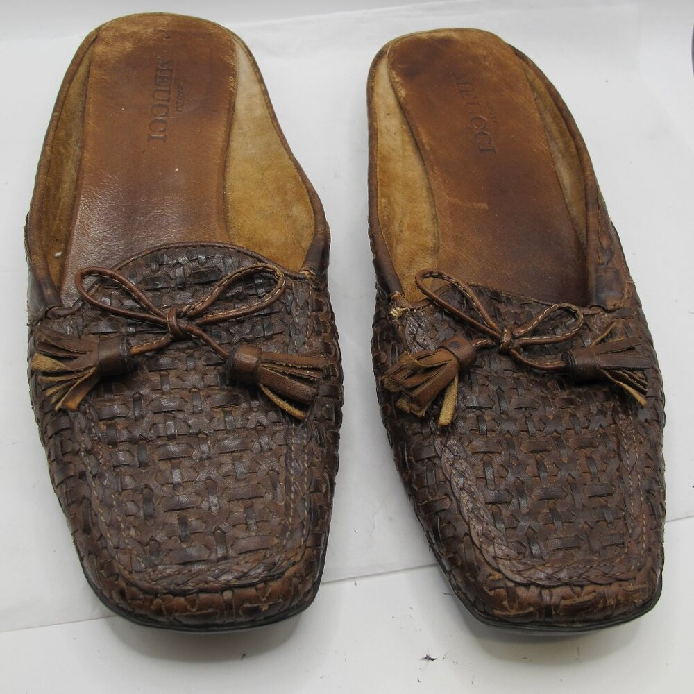 Sesto Meucci closed-toe brown leather woven slp-ons with tassel 8.5N